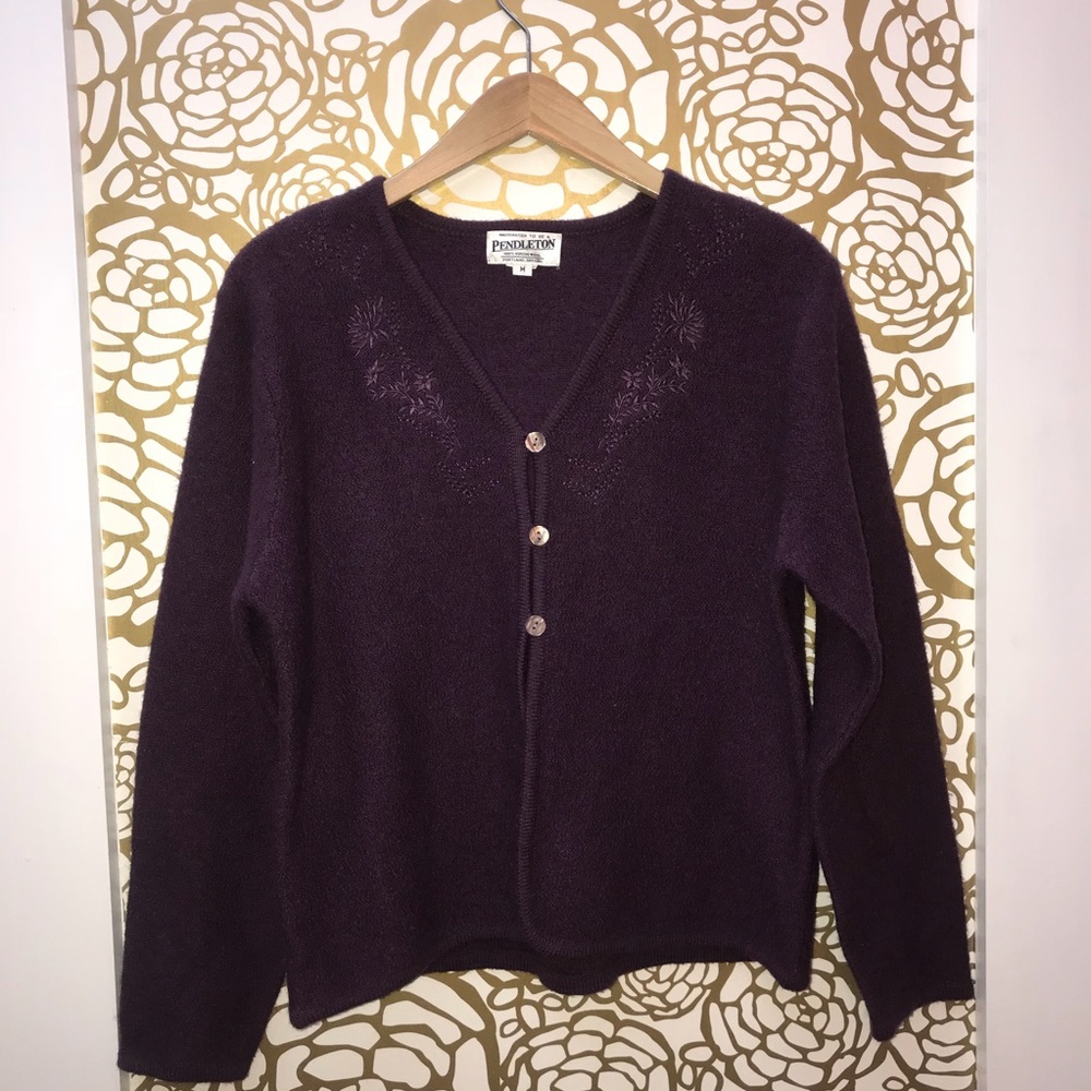 Pendleton Purple Embroidered Button Front Cardigan - image 1